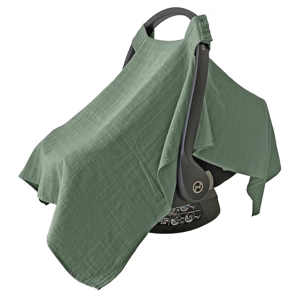 Mozah 100% Organic Muslin Baby Car Seat Cover Carseat Canopy Car Seat Green NEW